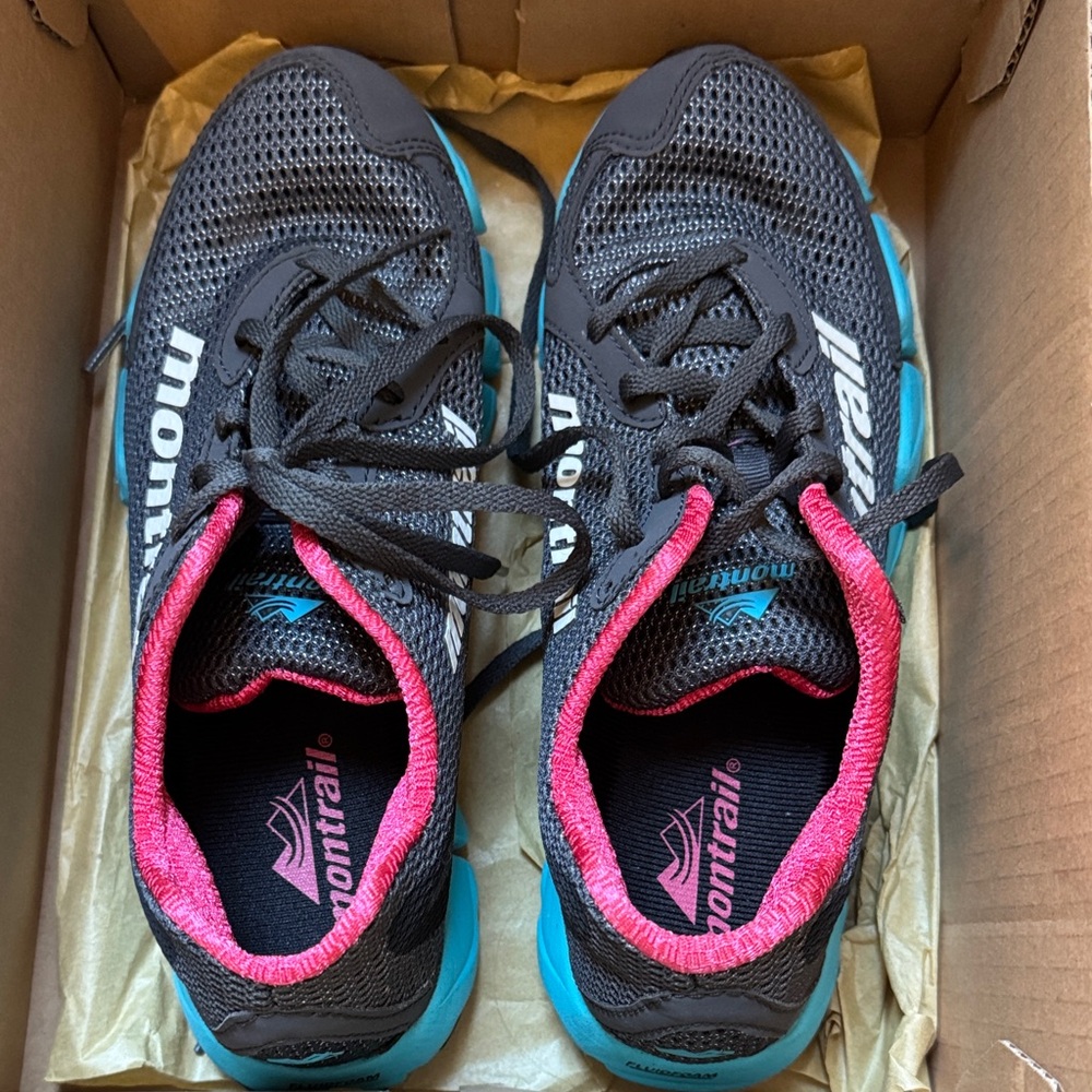 Montrail Women's Black and Teal Athletic Shoes for hiking and trail running.